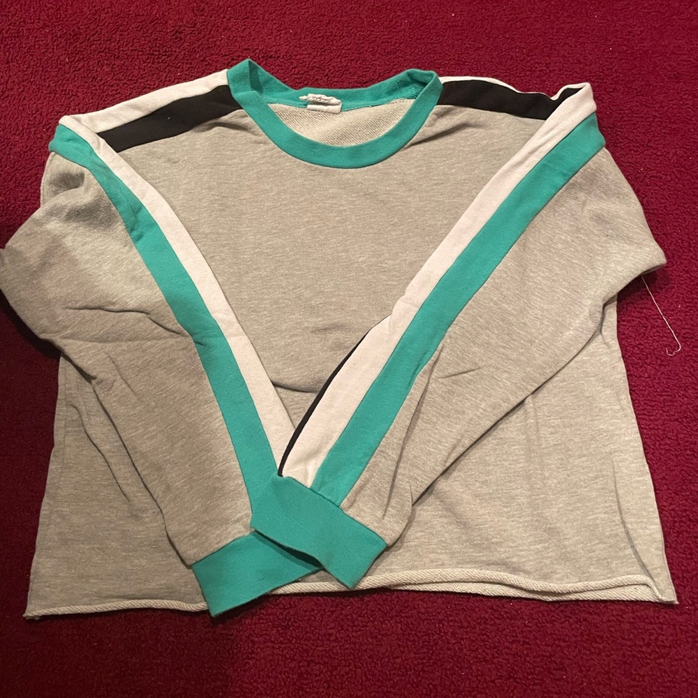 Women’s Sweater Size Medium, Crew Neck Sweater, Gray, Teal, and Black